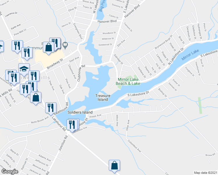 map of restaurants, bars, coffee shops, grocery stores, and more near 132 Clubhouse Road in Pemberton Township