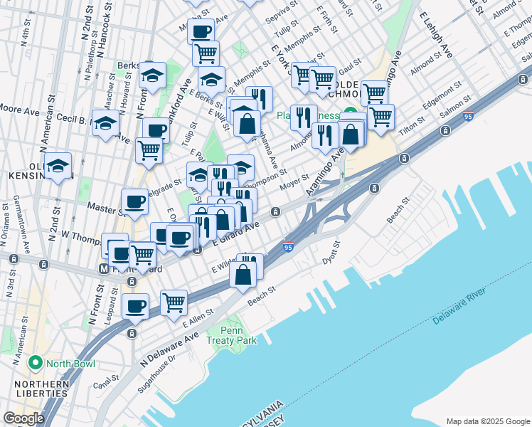 map of restaurants, bars, coffee shops, grocery stores, and more near in Philadelphia