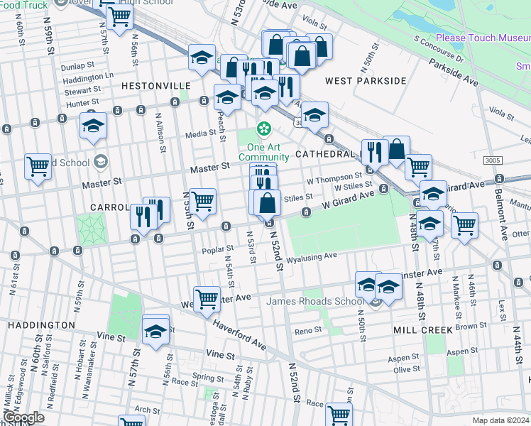 map of restaurants, bars, coffee shops, grocery stores, and more near in Philadelphia