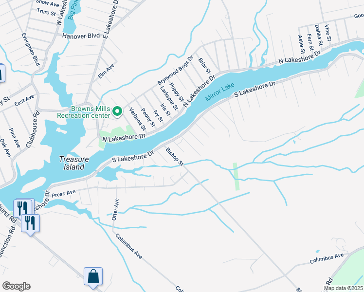 map of restaurants, bars, coffee shops, grocery stores, and more near 31 Green Street in Pemberton Township