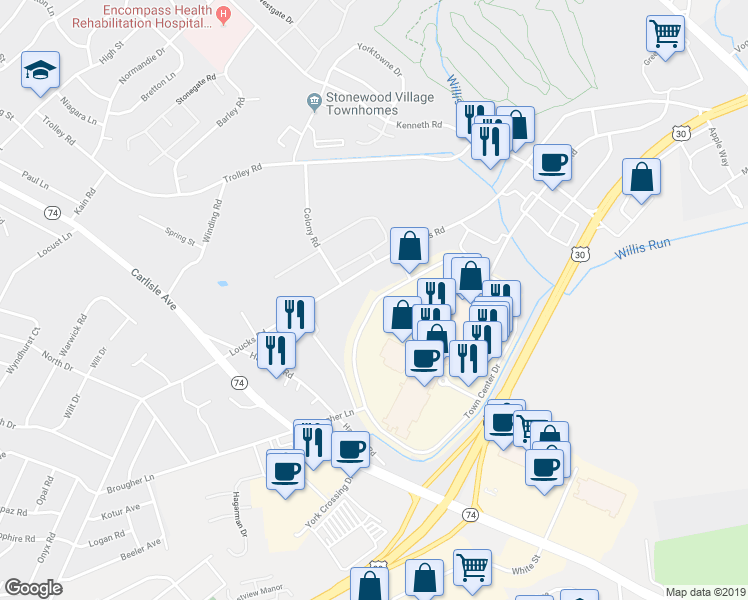 map of restaurants, bars, coffee shops, grocery stores, and more near 1998 Loucks Road in Shiloh