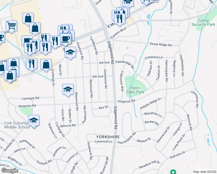 map of restaurants, bars, coffee shops, grocery stores, and more near 328 Edgewood Road in East York