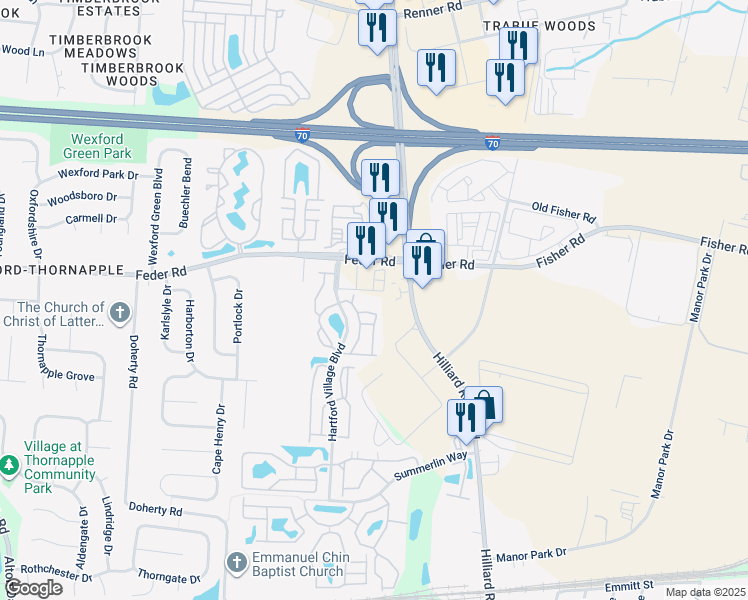 map of restaurants, bars, coffee shops, grocery stores, and more near 5655 Feder Road in Columbus