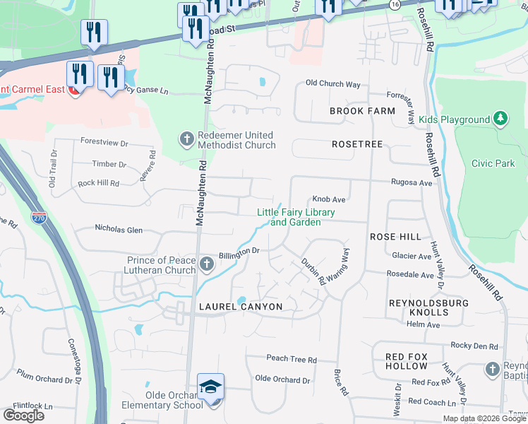 map of restaurants, bars, coffee shops, grocery stores, and more near 6392 Little Deer Lane in Columbus