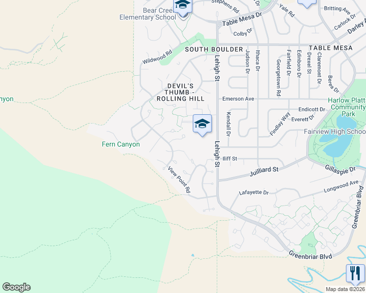 map of restaurants, bars, coffee shops, grocery stores, and more near 2468 Powderhorn Lane in Boulder