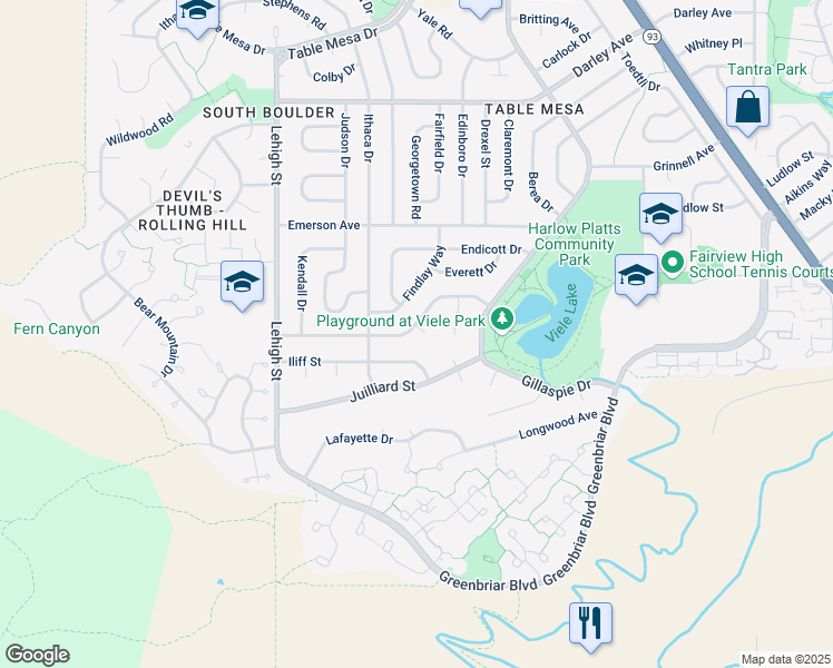 map of restaurants, bars, coffee shops, grocery stores, and more near 3150 Heidelberg Drive in Boulder