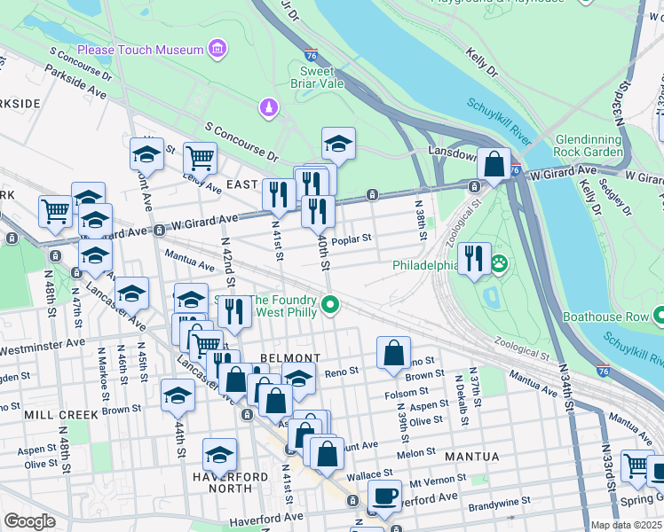 map of restaurants, bars, coffee shops, grocery stores, and more near in Philadelphia