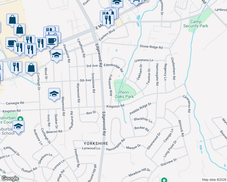map of restaurants, bars, coffee shops, grocery stores, and more near 336 Folkstone Way in York