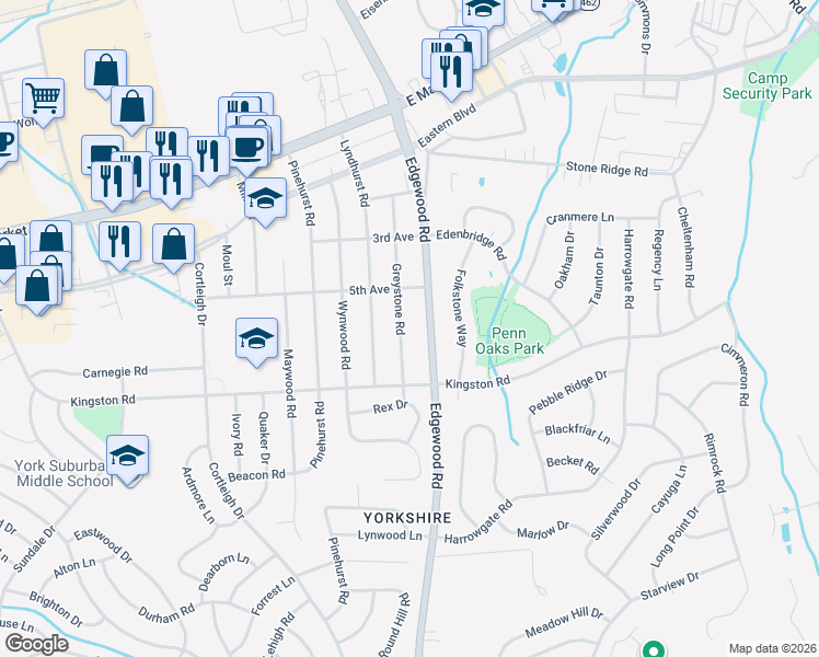 map of restaurants, bars, coffee shops, grocery stores, and more near 328 Edgewood Road in East York