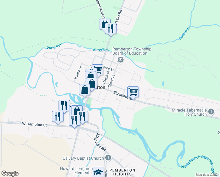 map of restaurants, bars, coffee shops, grocery stores, and more near 32 Elizabeth Street in Pemberton