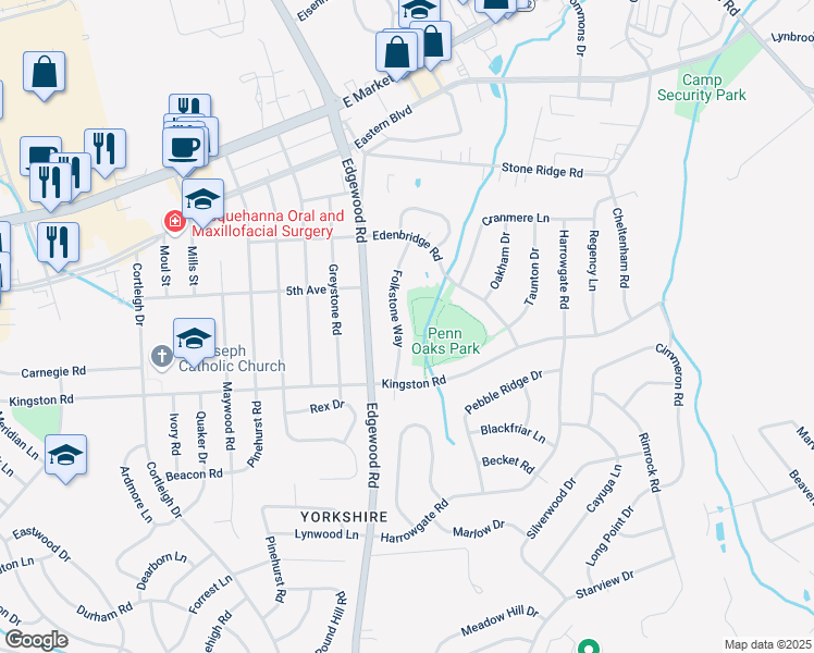map of restaurants, bars, coffee shops, grocery stores, and more near 336 Folkstone Way in York