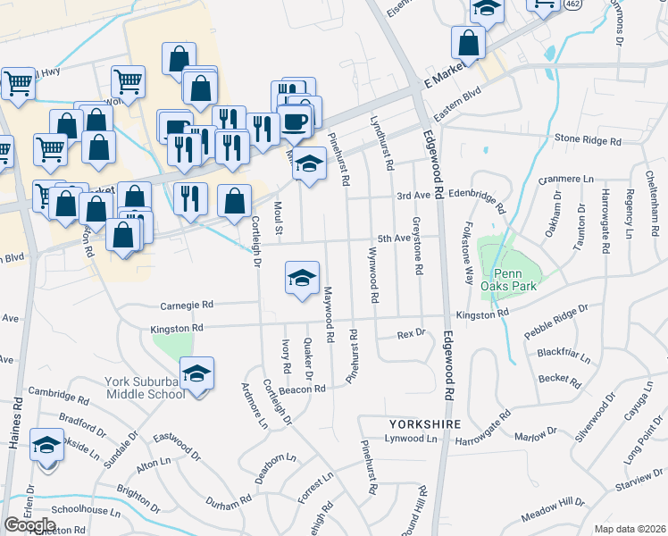 map of restaurants, bars, coffee shops, grocery stores, and more near 311 Maywood Road in East York