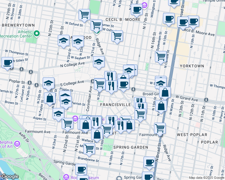 map of restaurants, bars, coffee shops, grocery stores, and more near in Philadelphia