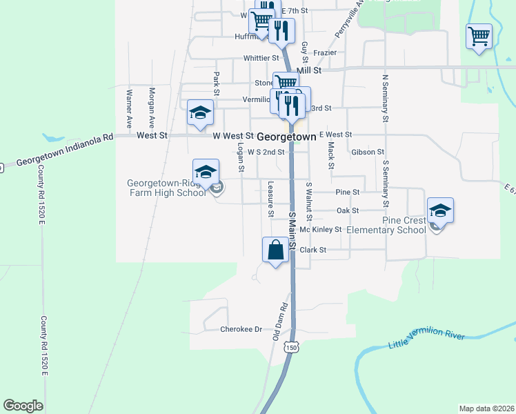 map of restaurants, bars, coffee shops, grocery stores, and more near 400 Garfield Street in Georgetown