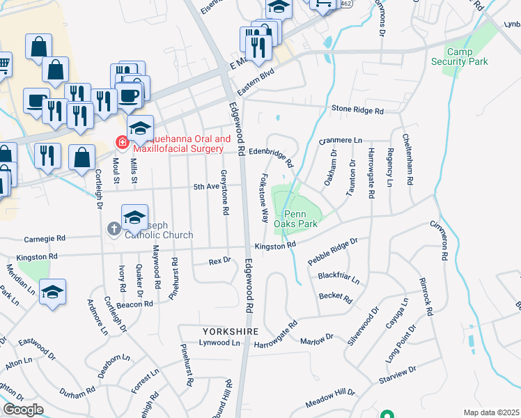 map of restaurants, bars, coffee shops, grocery stores, and more near 336 Folkstone Way in York