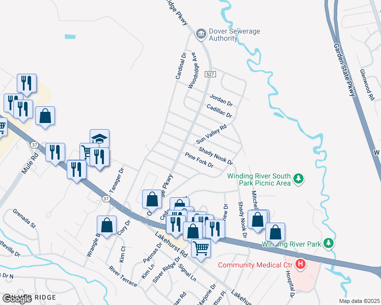 map of restaurants, bars, coffee shops, grocery stores, and more near 20 Pine Fork Drive in Toms River