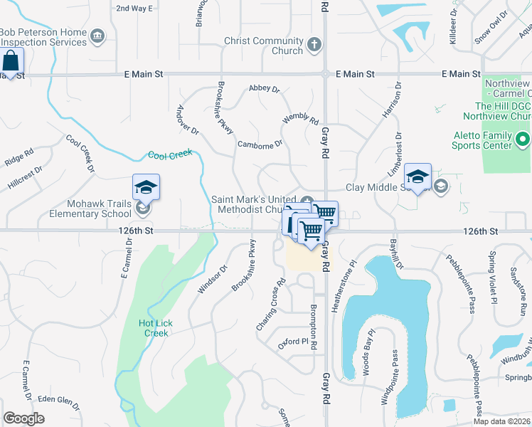 map of restaurants, bars, coffee shops, grocery stores, and more near 12626 Lockerbie Circle in Carmel