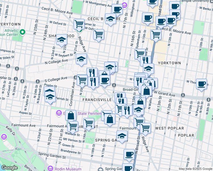 map of restaurants, bars, coffee shops, grocery stores, and more near in Philadelphia