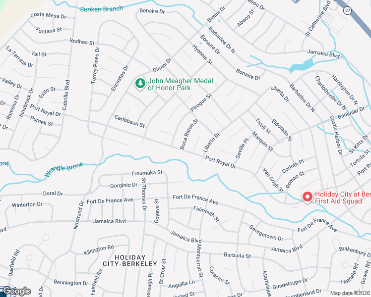 map of restaurants, bars, coffee shops, grocery stores, and more near 240 Port Royal Drive in Toms River