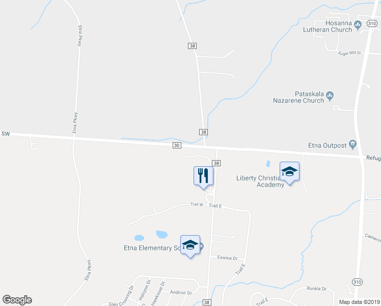 map of restaurants, bars, coffee shops, grocery stores, and more near 114 Cumberland Chase Boulevard in Pataskala