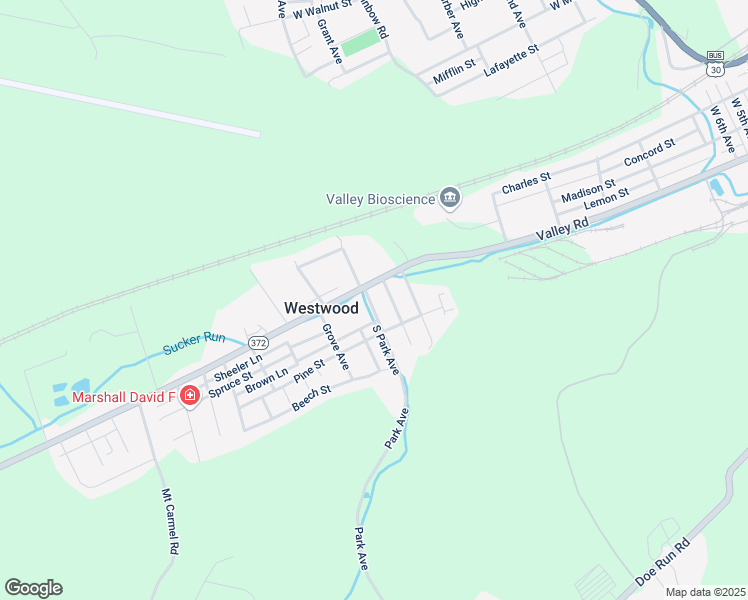 map of restaurants, bars, coffee shops, grocery stores, and more near 9 South Park Avenue in Coatesville