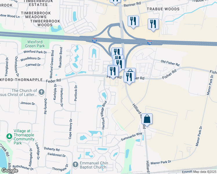 map of restaurants, bars, coffee shops, grocery stores, and more near 1068 Marsala Avenue in Columbus