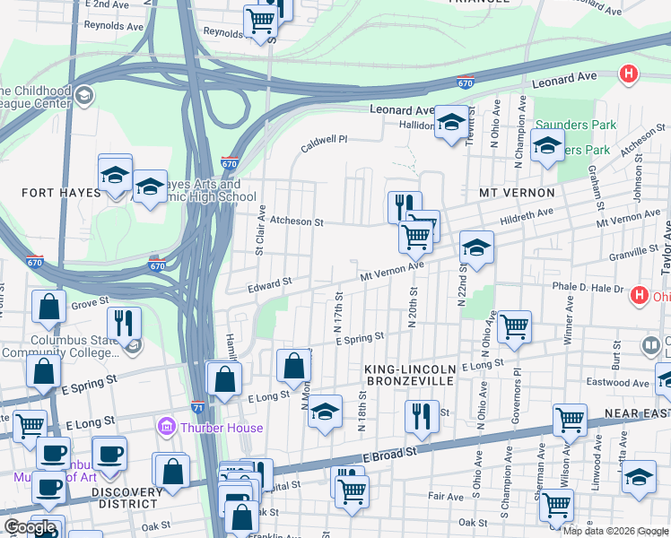 map of restaurants, bars, coffee shops, grocery stores, and more near 340 Wespot Drive in Columbus