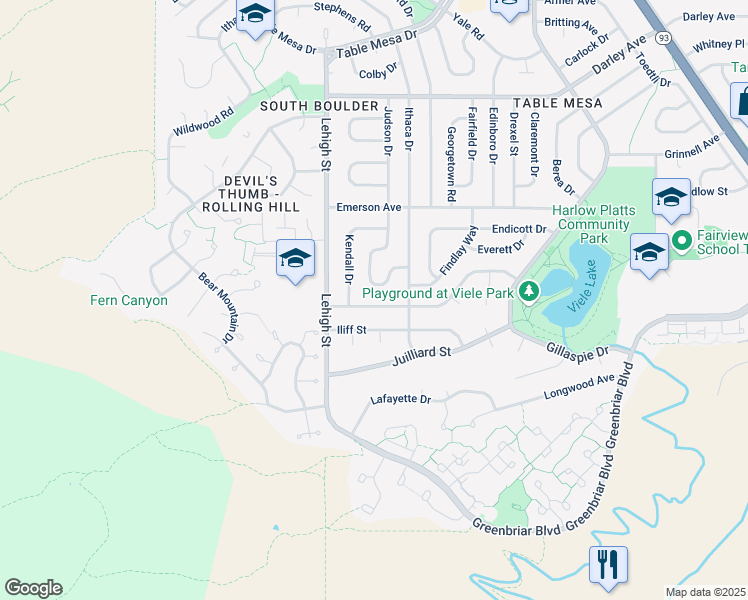 map of restaurants, bars, coffee shops, grocery stores, and more near 2815 Heidelberg Drive in Boulder