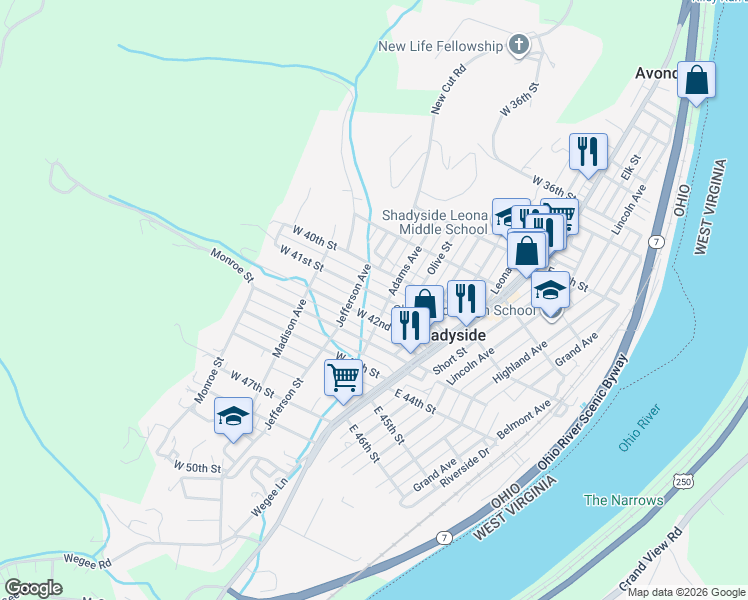 map of restaurants, bars, coffee shops, grocery stores, and more near 322 West 41st Street in Shadyside