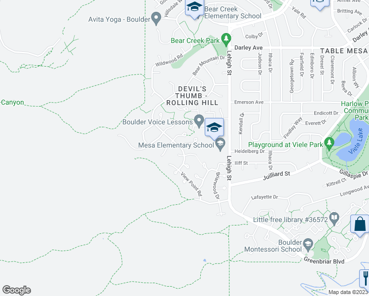 map of restaurants, bars, coffee shops, grocery stores, and more near 2316 Powderhorn Lane in Boulder