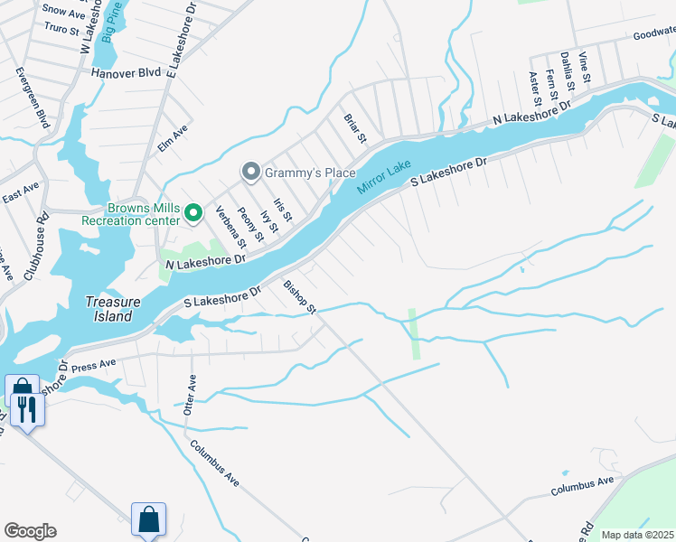 map of restaurants, bars, coffee shops, grocery stores, and more near 36 Exeter Street in Pemberton Township