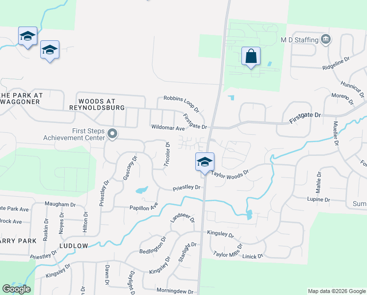 map of restaurants, bars, coffee shops, grocery stores, and more near 8559 Victoria Meadow Lane in Reynoldsburg