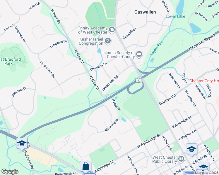 map of restaurants, bars, coffee shops, grocery stores, and more near 332 Taylors Mill Rd in West Chester
