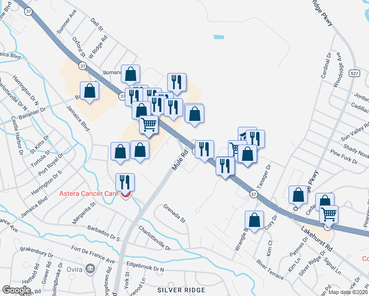map of restaurants, bars, coffee shops, grocery stores, and more near 17 Mule Road in Toms River