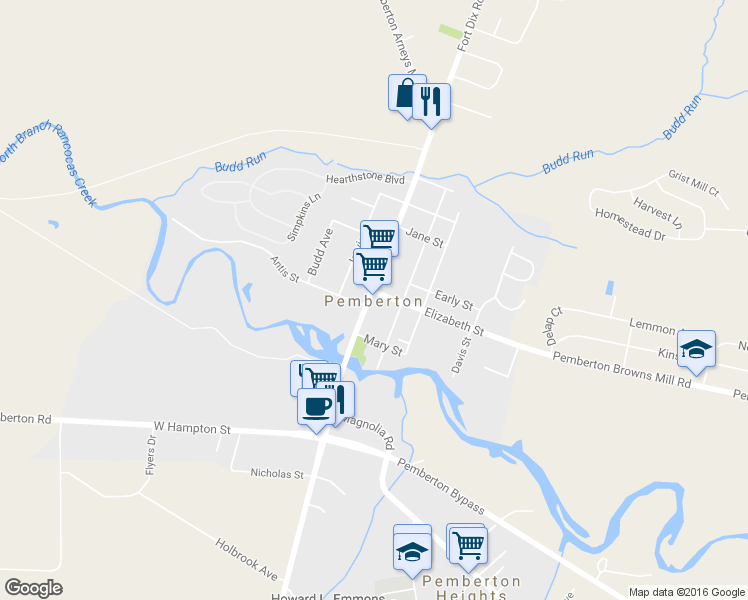 map of restaurants, bars, coffee shops, grocery stores, and more near in Pemberton
