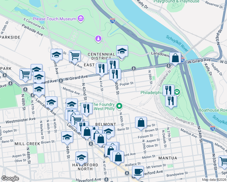 map of restaurants, bars, coffee shops, grocery stores, and more near in Philadelphia