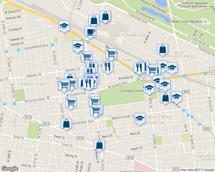 map of restaurants, bars, coffee shops, grocery stores, and more near in Philadelphia