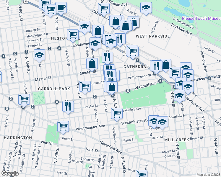 map of restaurants, bars, coffee shops, grocery stores, and more near in Philadelphia