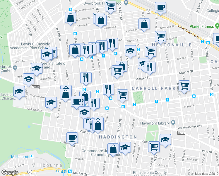 map of restaurants, bars, coffee shops, grocery stores, and more near in Philadelphia