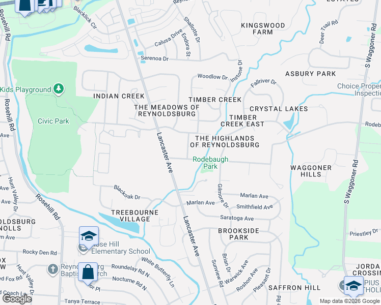 map of restaurants, bars, coffee shops, grocery stores, and more near 564 Saddletree Drive in Reynoldsburg