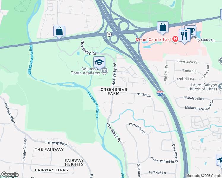 map of restaurants, bars, coffee shops, grocery stores, and more near 5500 Nelsonia Place in Columbus