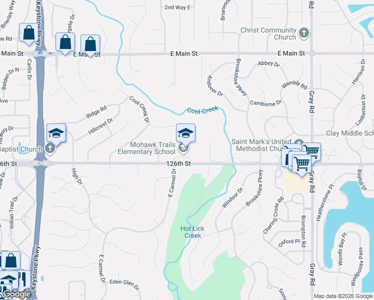 map of restaurants, bars, coffee shops, grocery stores, and more near 4242 East 126th Street in Carmel