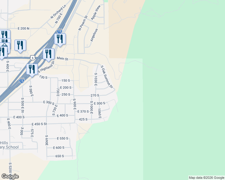 map of restaurants, bars, coffee shops, grocery stores, and more near 1215 270 South in Santaquin