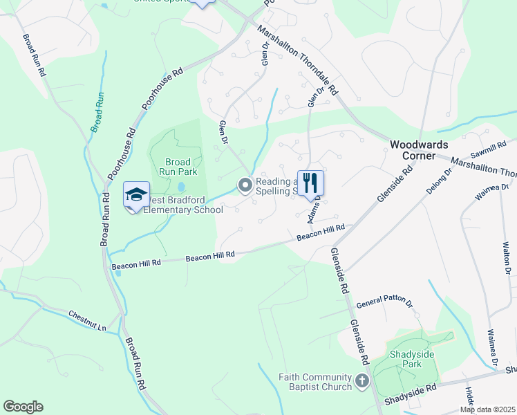 map of restaurants, bars, coffee shops, grocery stores, and more near 1409 Henry Drive in Downingtown