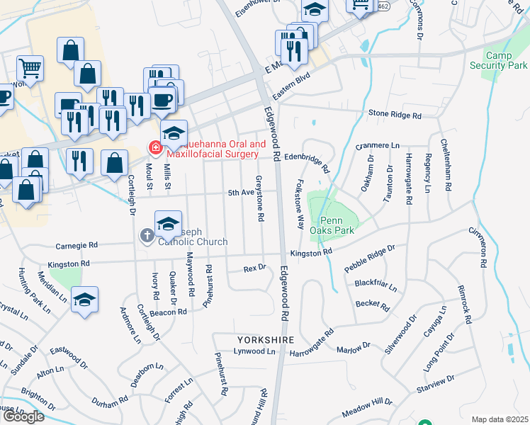 map of restaurants, bars, coffee shops, grocery stores, and more near 313 Greystone Road in East York