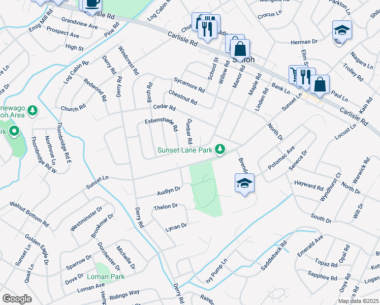 map of restaurants, bars, coffee shops, grocery stores, and more near 2480 Manor Road in York