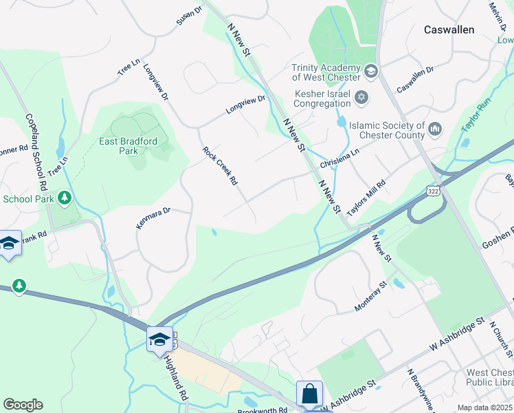map of restaurants, bars, coffee shops, grocery stores, and more near 420 Chrislena Lane in West Chester