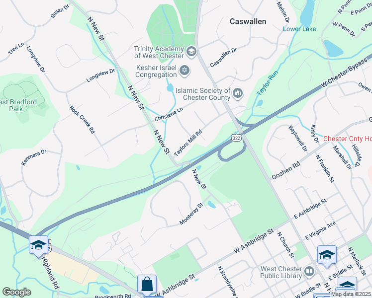 map of restaurants, bars, coffee shops, grocery stores, and more near 332 Taylors Mill Rd in West Chester
