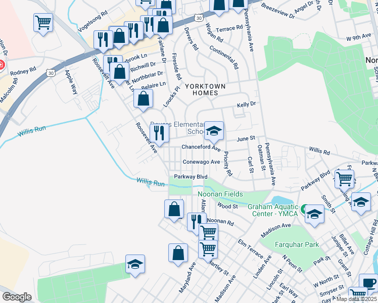 map of restaurants, bars, coffee shops, grocery stores, and more near 786 Pacific Avenue in York