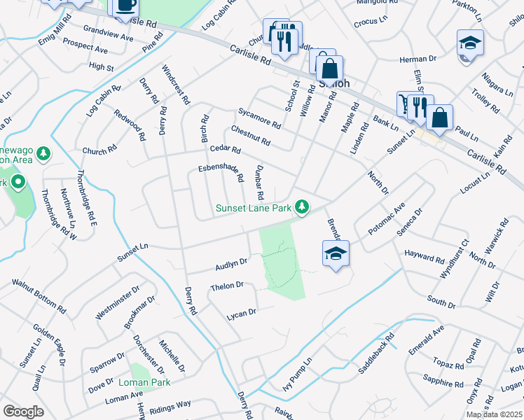 map of restaurants, bars, coffee shops, grocery stores, and more near 2480 Manor Road in York